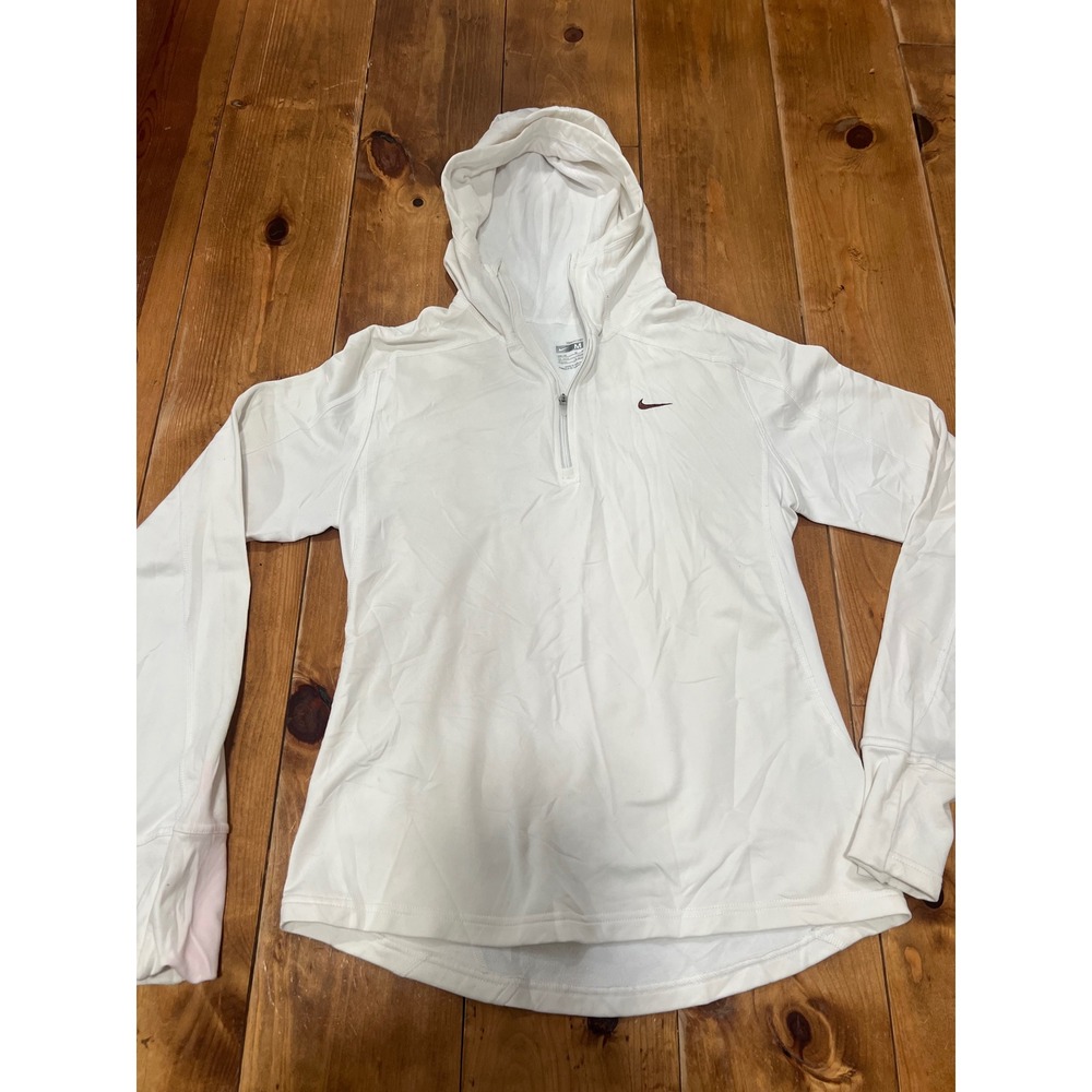 Nike Fit Dry Womens White Quarter Zip Hoodie Athletic Pullover Size Medium